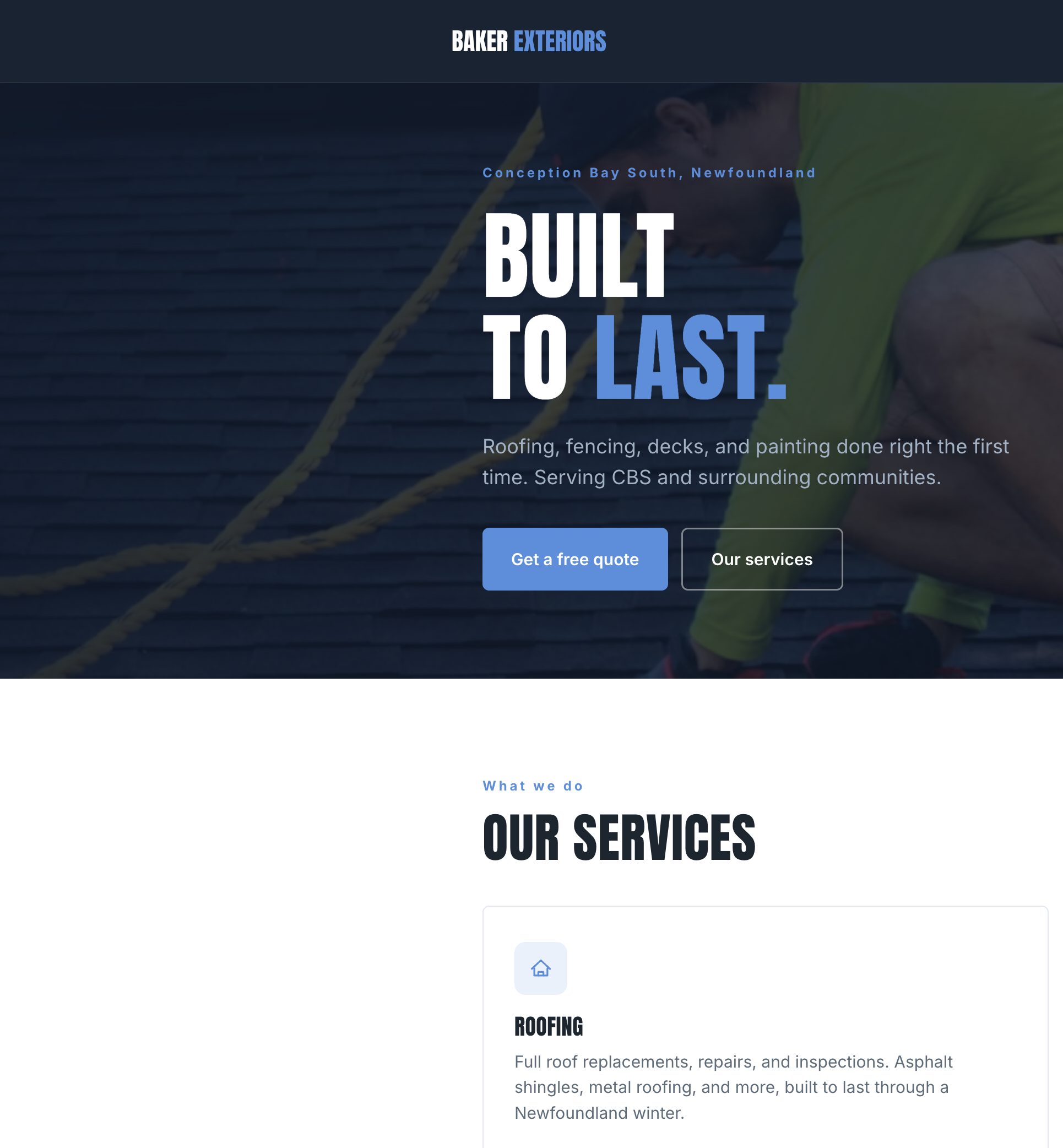 Baker Exteriors home services website